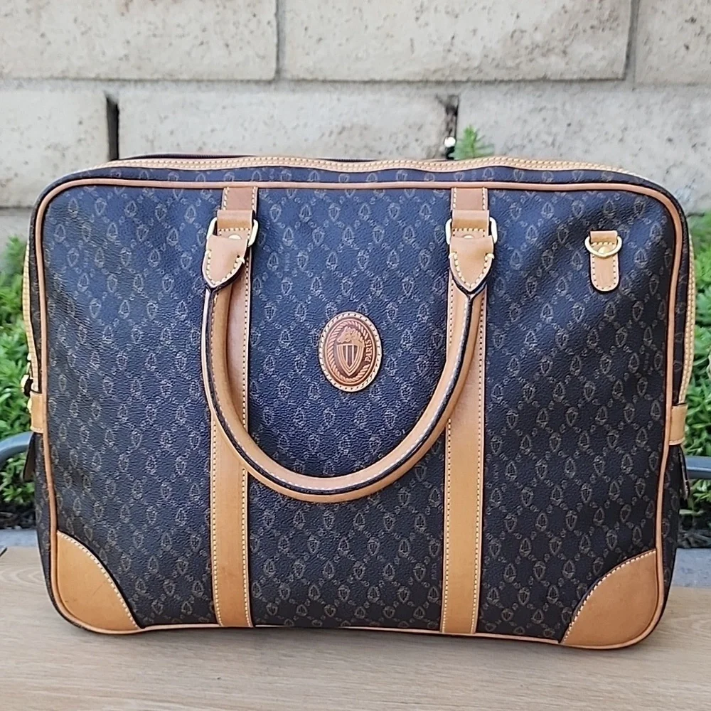 Vintage Chateau De Versailles Paris Leather Canvas document bag
